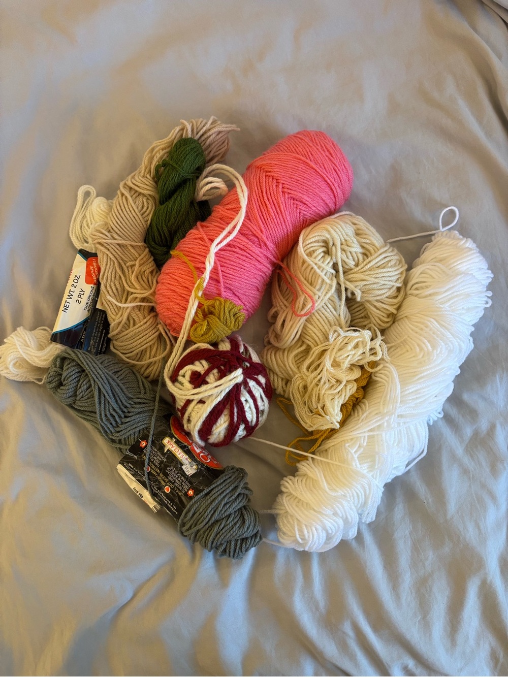 Assorted Yarn Bundle 1 lb  in Pink, Cream, White, Green, Gray, Burgundy